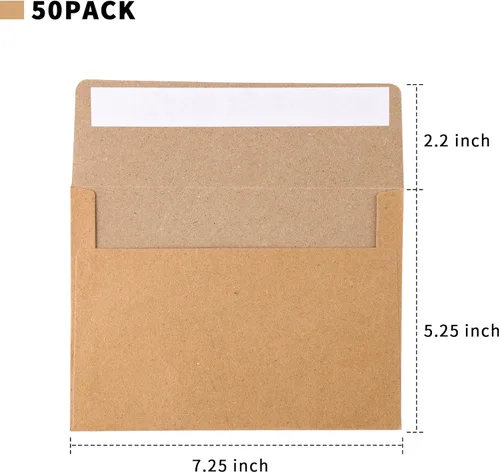 Miniatura 7 de Granhoolm Paquete de 50 sobres – 5 x 7 pulgadas para invitaciones y tarjetas de felicitación – Despegar y prensar, ideal para bodas (Kraft)