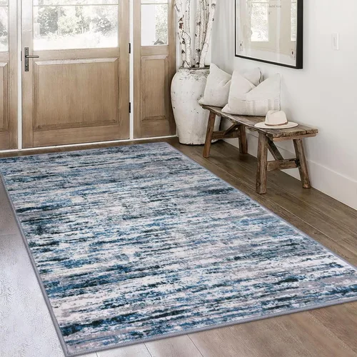 Miniatura 50 de Lansny Alfombra moderna abstracta de 2 x 5 pies, color negro, gris, blanco, lavable, alfombra de entrada para cocina, alfombra antideslizante suave