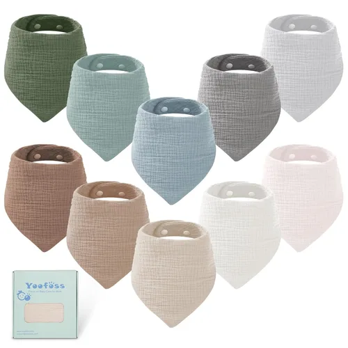 Miniatura 9 de Yoofoss Baberos de muselina para bebé, paquete de 10 unidades, 100% algodón orgánico, 6 capas, suaves y absorbentes, baberos bandana babear
