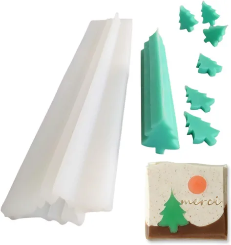 Molde de silicona de tubo largo para árbol de Navidad 3D, columna de árbol de pino, molde de caramelo de chocolate, molde de vela hecho a mano,