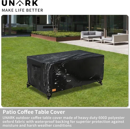 Miniatura 5 de Funda para mesa de café para patio al aire libre, 600D, resistente al agua, resistente, fundas para muebles de patio, 48 x 28 x 16 pulgadas