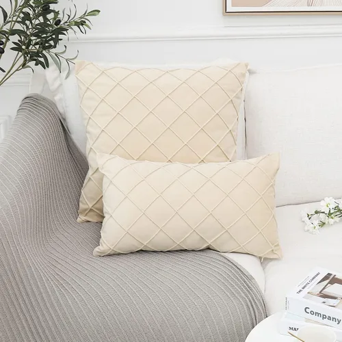 Miniatura 2 de PLWORLD Funda de almohada beige de 20 x 20 pulgadas, funda de cojín cuadrada decorativa plisada y sólida, funda de almohada texturizada