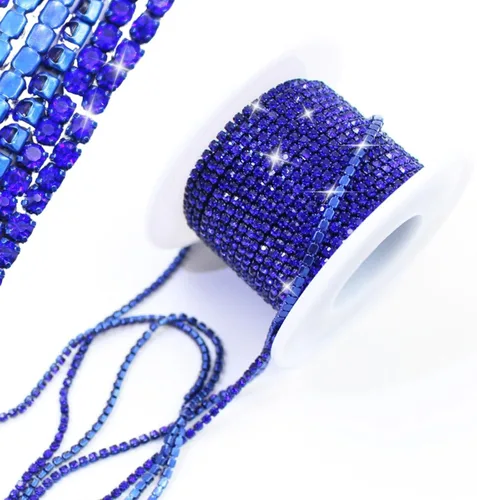 Miniatura 18 de PEARLY JUN 10 yardas de cadena de diamantes de imitación azul con adorno de diamantes de imitación aguamarina, adorno de cristal de piedra