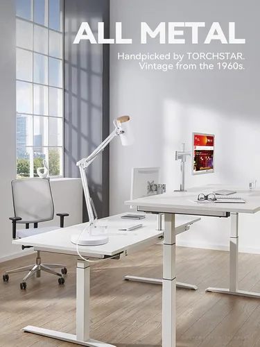 Miniatura 4 de TORCHSTAR Lámpara de escritorio alta con brazo oscilante con acento de madera, tamaño grande ajustable altura máxima de 31 pulgadas, lámpara