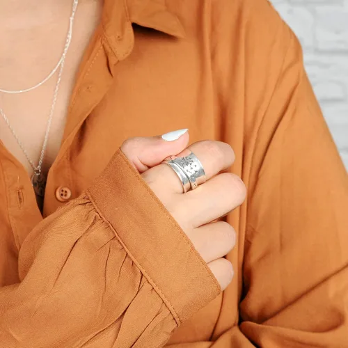 Miniatura 6 de Boho-Magic Anillo giratorio de plata de ley 925 para mujer, diseño de flor de diente de león para aliviar la ansiedad, banda ancha, Metal,