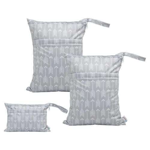 Miniatura 35 de ALVABABY 2 bolsas de pañales de tela para ropa húmeda, reutilizables con dos bolsillos con cremallera, para viajes, playa, piscina, guardería
