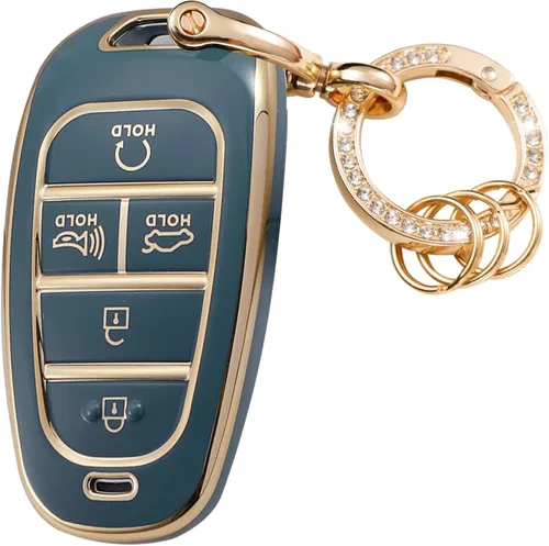 Miniatura 11 de Funda para llavero Hyundai con protección de TPU suave con llavero dorado brillante compatible con Sonata Santa fe Tucson 2020-2023 llave Negro 5