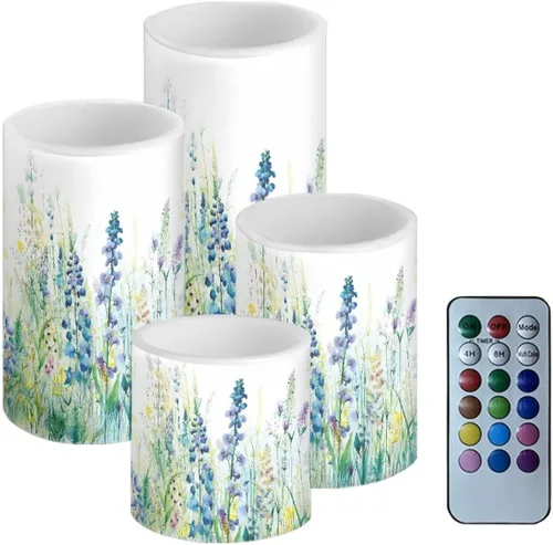Miniatura 14 de Velas LED parpadeantes operadas por batería, juego de 4 con control remoto y temporizador, velas de llama danzante, velas de pilar para mesa, Playa