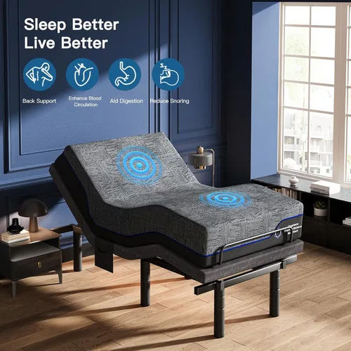 Miniatura 7 de Pipishell Base de cama ajustable individual XL y colchón de espuma viscoelástica de 14 pulgadas con masaje, base de cama eléctrica con espuma