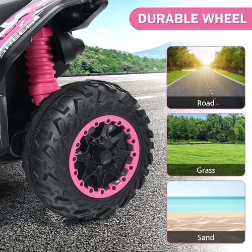 Miniatura 9 de INFANS vehículo de juguete para paseo, ATV eléctrico de 12V con 4 ruedas, vehículo con música, claxon, velocidades alta y baja, luces LED, juguete