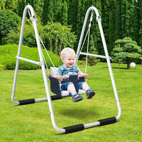 Miniatura 8 de Hapfan Columpio para niños pequeños con soporte, columpio resistente para interiores y exteriores con asiento de cubo, marco de metal plegable