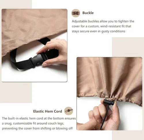 Miniatura 7 de Fundas para Muebles de Exterior Impermeables Funda para Sofá de Exterior de 3 Plazas, 79 pulgadas de ancho x 38 pulgadas de profundidad x 35 2-Beige