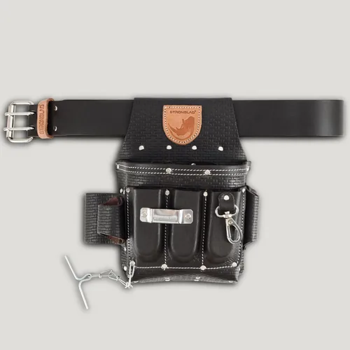 Miniatura 8 de STRONGLAD Cinturón de herramientas para electricistas de alta resistencia, bolsa de cuero de grano superior de 13 bolsillos, ajuste ajustable de 29