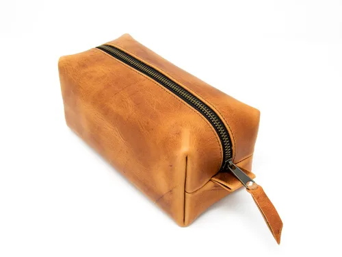 Miniatura 10 de Kit Dopp de piel auténtica, bolsa de aseo portátil para hombre para artículos de afeitado y aseo, organizador de cosméticos de viaje, regalo