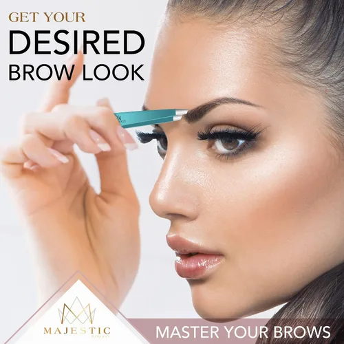 Miniatura 3 de Majestic Bombay Pinzas de punta fina + inclinadas para mujeres y hombres, garrapatas astilladas, depilación facial, cejas y encarnadas, afiladas
