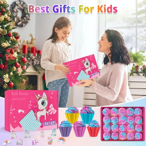 Miniatura 7 de Bombas de baño para niños con unicornio sorpresa en el interior, set de regalo de 20 bombas de baño para niños, bombas efervescentes de baño