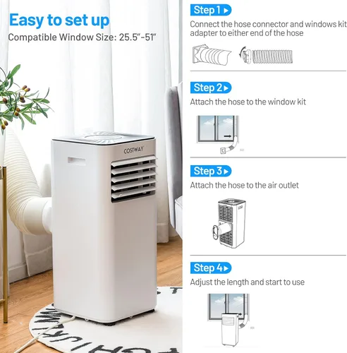 Miniatura 6 de COSTWAY Aire acondicionado portátil 10000BTU, deshumidificador, refrigeración para espacios de habitación de hasta 350 pies cuadrados con función