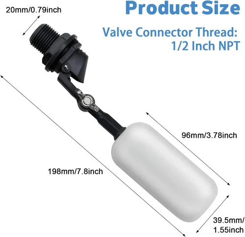 Miniatura 4 de Paquete de 2 válvulas de flotador de agua de 1/2 pulgada, 1/2 pulgada de latón con brazo ajustable, llenado automático y control de nivel de agua