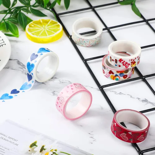Miniatura 6 de Zonon 6 rollos de cintas Washi para el día de San Valentín, calcomanías de San Valentín para niños, lindas calcomanías de color dulce