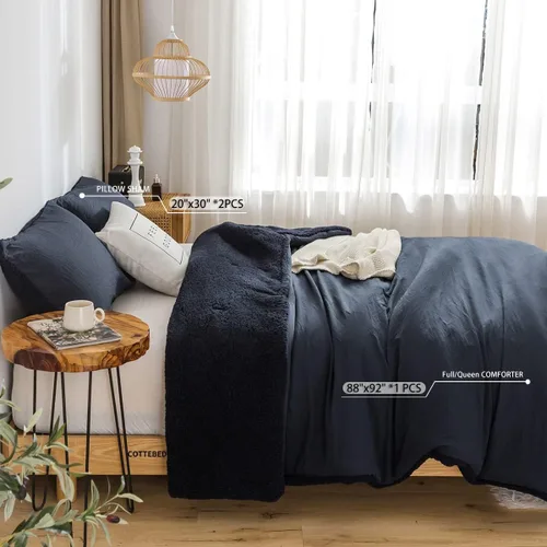 Miniatura 4 de COTTEBED Juego de edredón Queen tamaño con forro de sherpa, juego de edredón de cama con forro de sherpa, ropa de cama esponjosa, edredón lavable