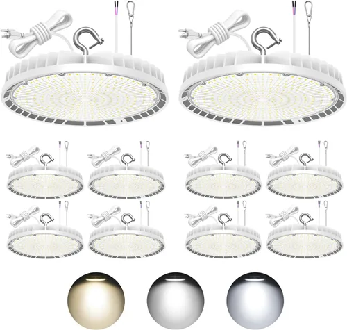 Miniatura 10 de KUKUPPO Luz LED de alta bahía de 150 W, 120 W, 90 W, ajustable, 4500 K, 5000 K, 5700 K, luz LED de alta bahía con enchufe para almacén de fábrica
