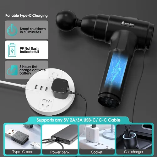 Miniatura 5 de AERLANG Pistola de masaje, masaje de espalda muscular de tejido profundo para atletas, alivio del dolor, masajeador de percusión con 6 cabezas