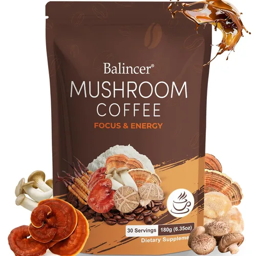 Café de hongos, 6 hongos adaptogénicos con melena de león, cordyceps, cola de pavo y más, café instantáneo de hongos para concentración, energía,