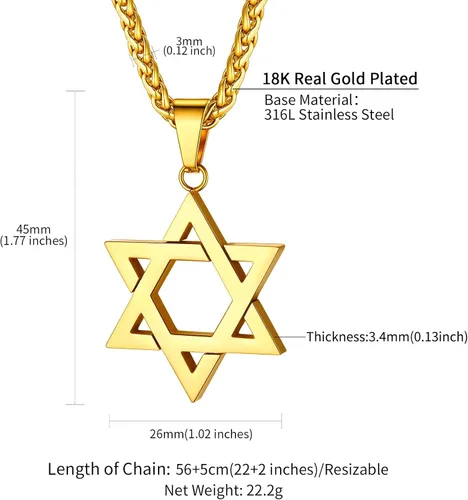 Miniatura 6 de ChainsHouse Collar Magen Star of David para hombres y mujeres, acero inoxidablechapado en oro de 18 quilates, colgante de etiqueta de perro judío