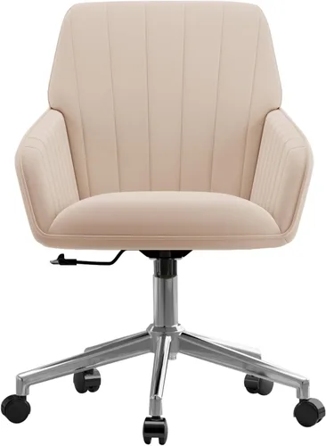 Miniatura 14 de Silla de escritorio de terciopelo con rayas para oficina en casa, silla tapizada moderna con altura ajustable y giro de 360°, con ruedas, silla