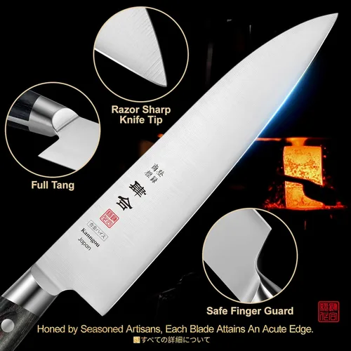 Miniatura 5 de kanngou - Cuchillo de chef japonés de 8.27 pulgadas, cuchillo de cocina Gyuto de acero de aleación AUS-8 de Japón con mango de Pakkawood de espiga