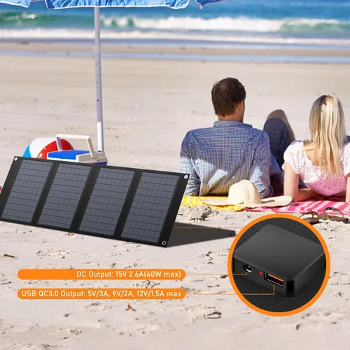 Miniatura 2 de Panel solar portátil de 40 vatios para estación de energía portátil de 100W~200W, cargador solar plegable con salida DC de 12-15V (11 conectores)