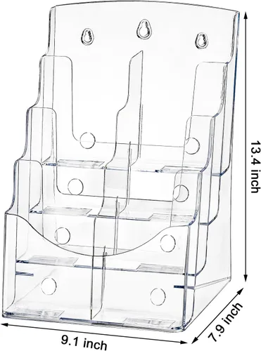 Miniatura 2 de Soporte acrílico para folletos de 8.5 x 11 pulgadas, soporte organizador de literatura transparente de 4 niveles con divisor extraíble para folletos