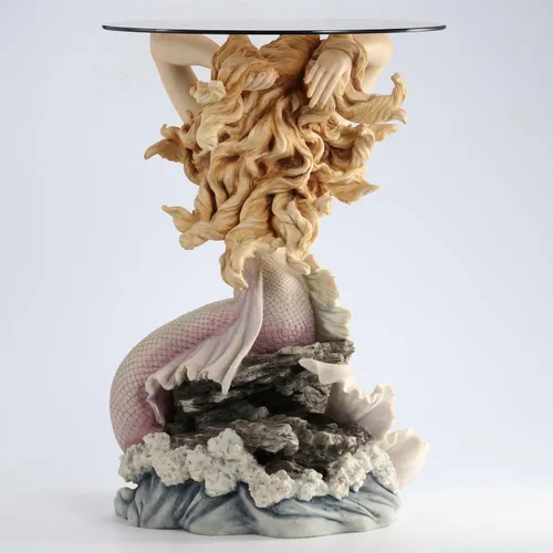 Miniatura 4 de Veronese Design 23 1/4 pulgadas de alto sirena de la cala redonda de cristal de la escultura de resina de la mesa de cristal pintado a mano acabado
