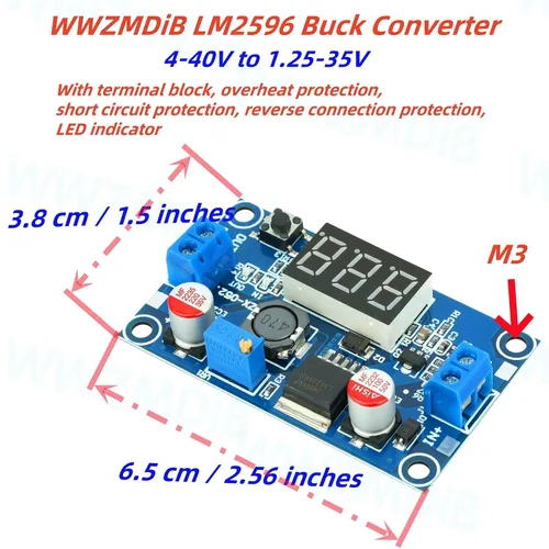 Miniatura 2 de WWZMDiB 3 unids LM2596 DC a DC Buck Convertidor LED Indicador Pantalla 4-40V a 1.25-35V Fuente de alimentación Step Down Módulo (3 piezas)