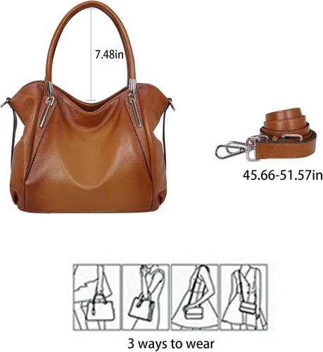 Miniatura 6 de HESHE Bolsos y bolsos de cuero genuino para mujer, bolso de mano con asa superior, bolso Hobo, bolso de mano, bolso cruzado para mujer