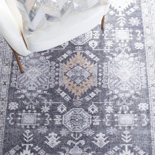 Miniatura 6 de SAFAVIEH Alfombra lavable Serapi Collection – 6 pies 7 pulgadas, cuadrada, gris y beige, antideslizante y fácil de limpiar, ideal para sala