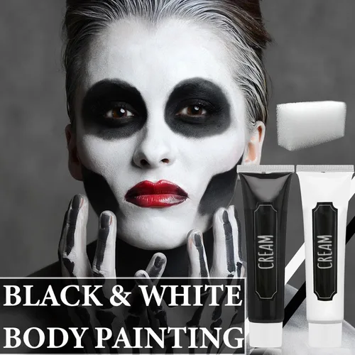 Miniatura 2 de Kit de maquillaje de pintura facial de Halloween, pintura corporal negra y blanca, efectos especiales, fiestas, bromista blanco, cosplay, disfraz