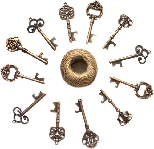 Miniatura 6 de Abridor de botella rústico y clásico con tarjeta y cordel, para souvenir de boda, regalos de fiesta. 3.14 pulgadas, 50 unidades Rojo (Red Copper)