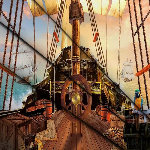 Miniatura 5 de Telón de fondo de barco pirata para fotografía, mapa del tesoro náutico, cubierta de madera vieja para niños y niños, suministros de feliz