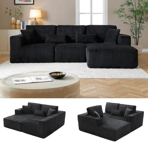 Miniatura 32 de Sofá modular Cloud de 108 pulgadas, moderno sofá deshuesado con otomana móvil, sofá modular de asiento profundo, sofás esquineros de pana para sala