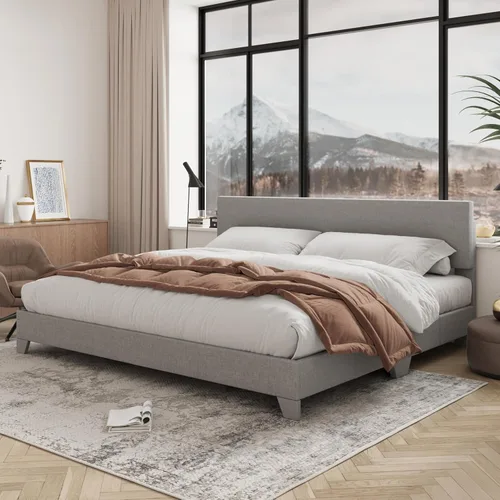 Miniatura 12 de Allewie - Base de cama Queen con cabecero tapizado ajustable, cama plataforma con listones de madera, base de colchón resistente, no necesita Gris