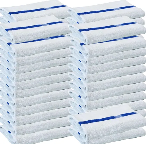 Miniatura 7 de Towels N More Toallas suaves de 24 x 48 pulgadas junto a la piscina, 6 toallas grandes súper absorbentes, blancas y azules, rayas centrales