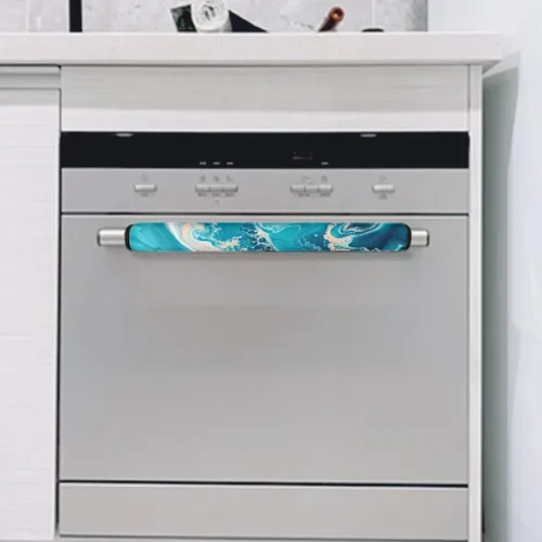 Miniatura 6 de Coldinair Fundas protectoras antideslizantes para manijas de puerta de refrigerador con estampado de mármol aguamarina, asas de decoración