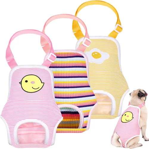 Nuanchu 3 piezas de pañales sanitarios para perras con tirantes ajustables, pañales lavables y reutilizables para perros pequeños, medianos y