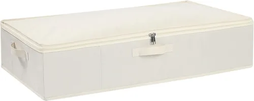 Contenedor de almacenamiento bajo la cama, organizador de ropa con asas, contenedor de almacenamiento plegable con tapa, color beige, 1 unidad, 23.6