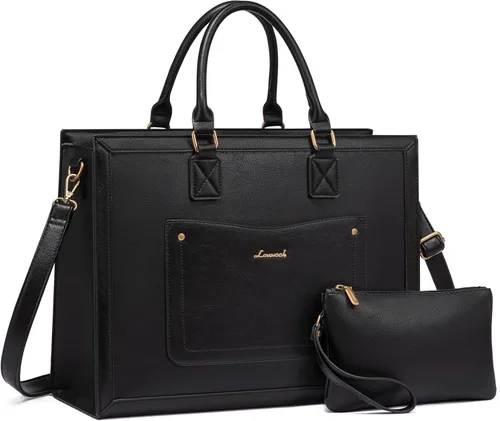 Miniatura 7 de LOVEVOOK Bolso de mano para laptop para mujeres, de 15.6 pulgadas, bolsos de trabajo, bolso de cuero vintage, bolsos de computadora impermeables