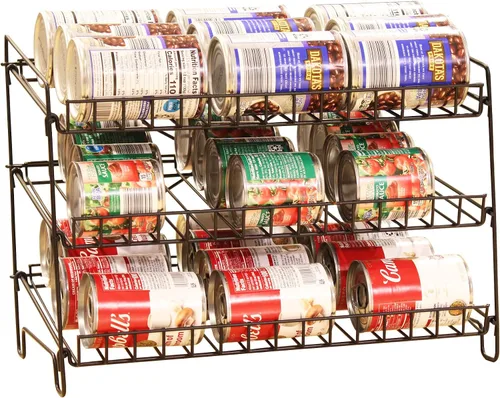 FixtureDisplays® Estante de alambre de 3 niveles, organizador de latas, dispensador de tarros para armario de cocina, encimera, despensa, 16