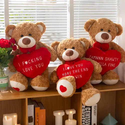Miniatura 3 de HollyHOME Oso de peluche de San Valentín de 24 pulgadas con corazón rojo, regalo de San Valentín para ella, novia, novio, amante, color marrón
