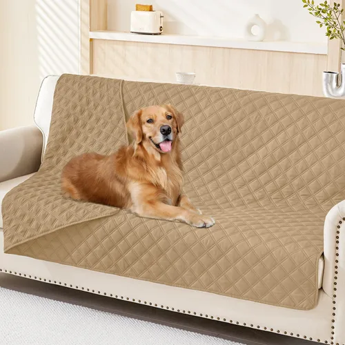 Miniatura 118 de Smiry Funda impermeable para cama de mascota, suave y lavable, para muebles, cama, sofá, reversible, a cuadros (30 x 53 pulgadas, color beige/beige)