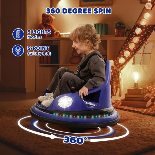 Miniatura 5 de ELEMARA Auto chocador, 1.9 MPH máximo, auto eléctrico de 12V para niños con control remoto para padres, juguetes Bluetooth para montar, auto